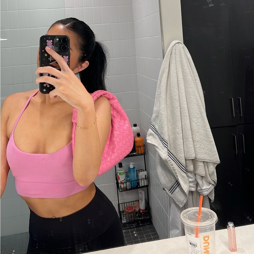 Pink woven bag from Amazon